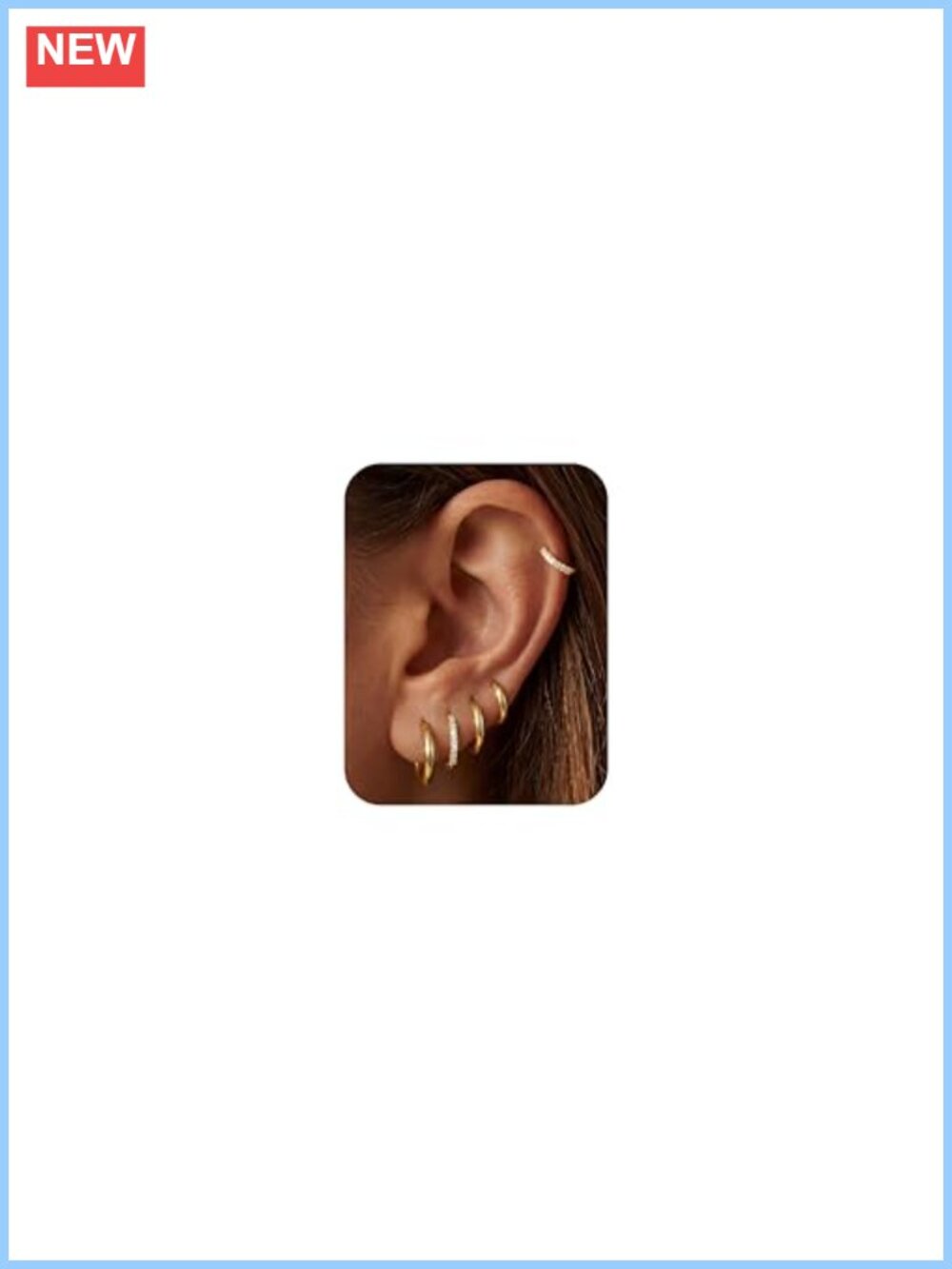 5 Pairs Small Gold Hoop Earrings 14K Gold Plated Huggie CZ Stackable